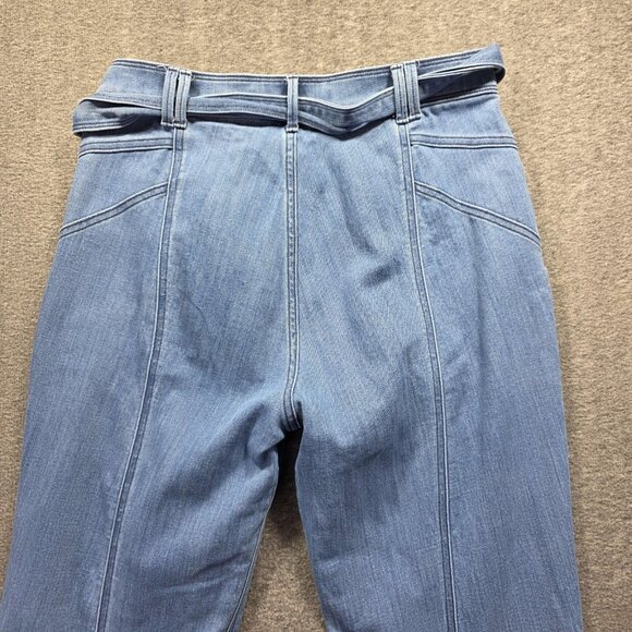 Express Jeans Womens 8 Long Light Blue Bell Flare Super High Rise Belted Denim - Picture 3 of 10